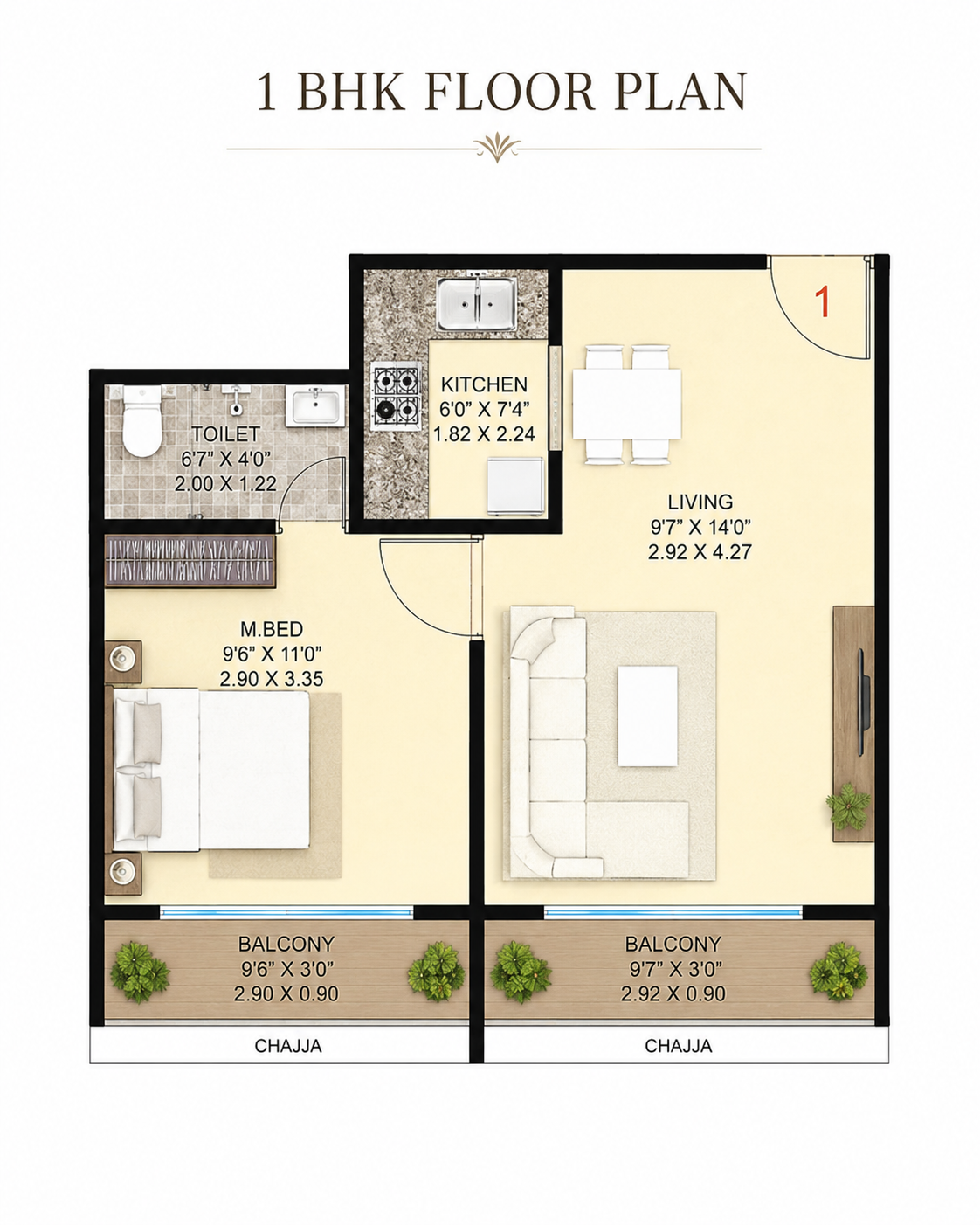 1 BHK Floor Plan